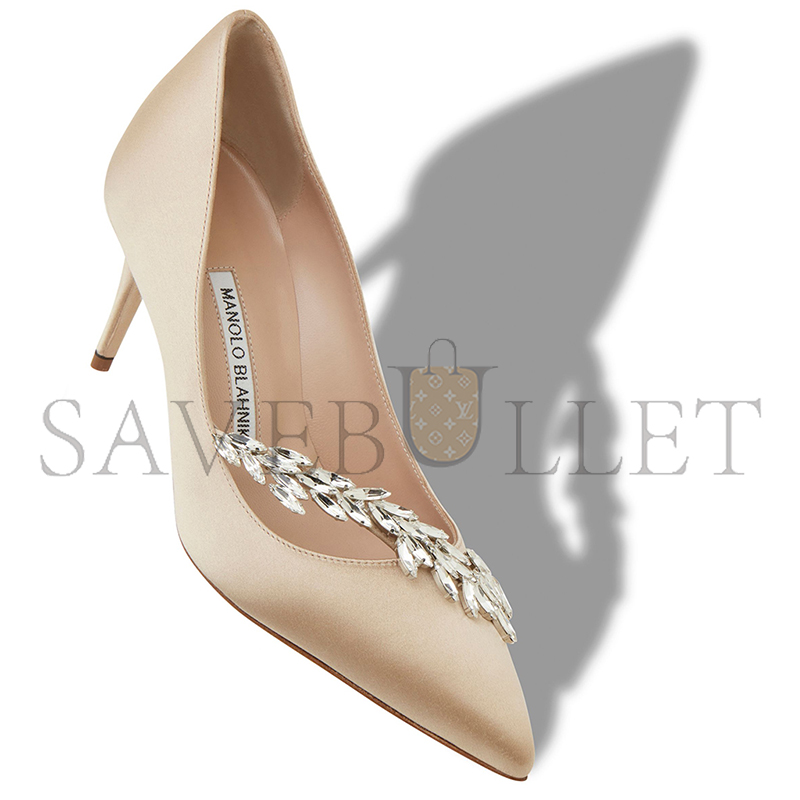 MANOLO BLAHNIK NADIRA 70 BEIGE SATIN JEWEL BUCKLE PUMPS 9XX-0368-0048
