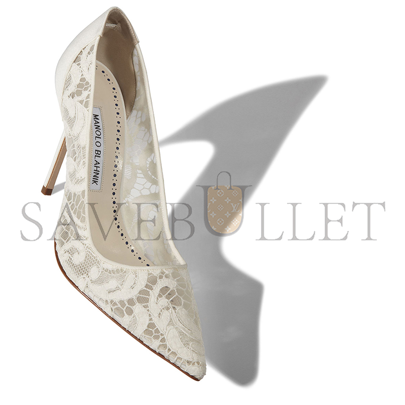 MANOLO BLAHNIK BBLA BRIDE WHITE LACE POINTED TOE PUMPS 9XX-0671-0004