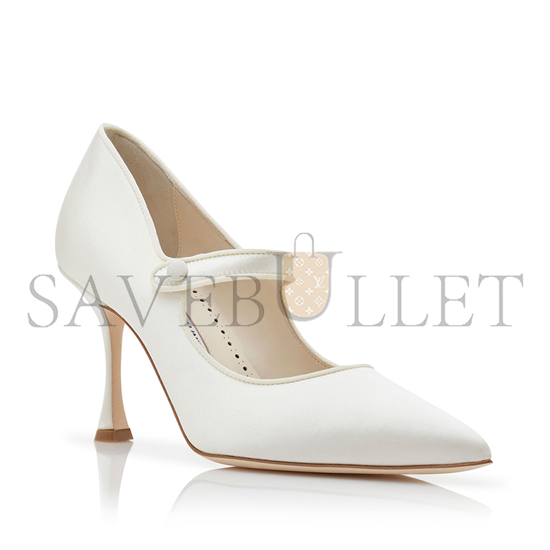 MANOLO BLAHNIK CAMPARINEW BRIDAL CREAM SATIN POINTED TOE PUMPS 124-2566-0002