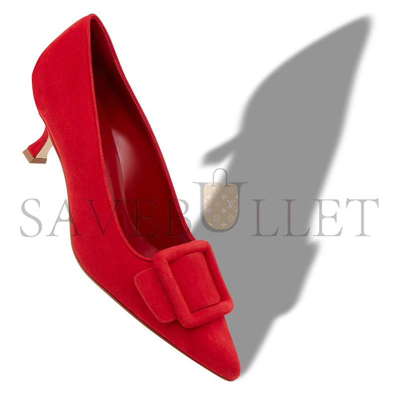 MANOLO BLAHNIK MAYSALEPUMP 50 RED SUEDE BUCKLE DETAIL PUMPS 219-0173-0001