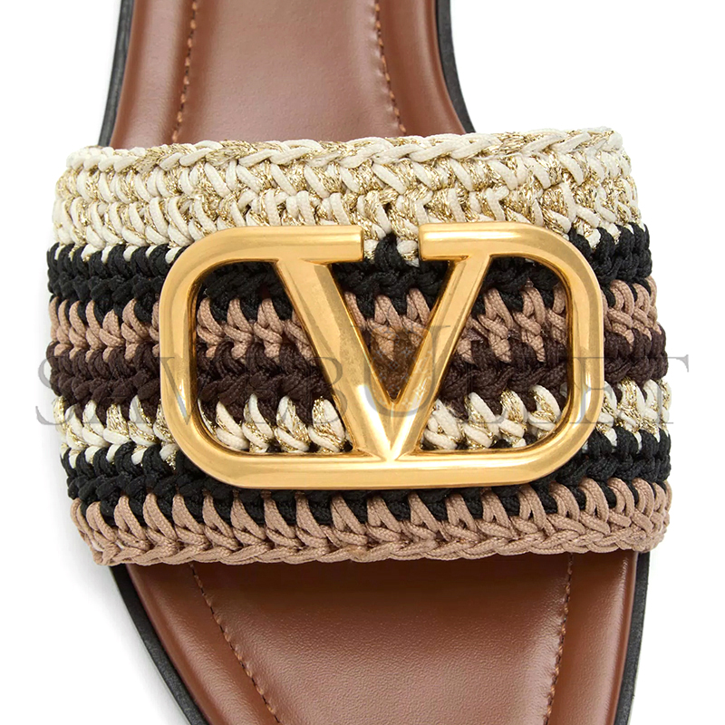 VALENTINO VLOGO SIGNATURE SLIDE SANDAL WITH CROCHET EMBROIDERY 6W2S0BD5AGX_QRX