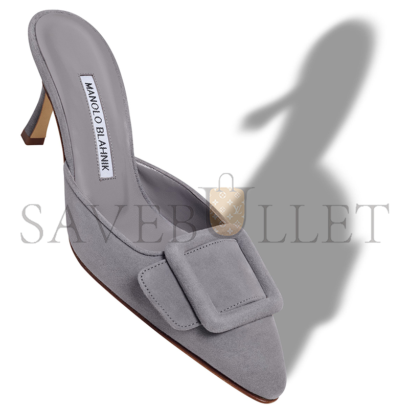 MANOLO BLAHNIK MAYSALE 70 GREY SUEDE BUCKLE DETAIL MULES 9XX-0247-0062
