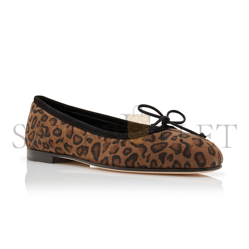 MANOLO BLAHNIK VERALLI BROWN SUEDE ANIMAL PRINT BALLERINA FLATS 423-1762-0001