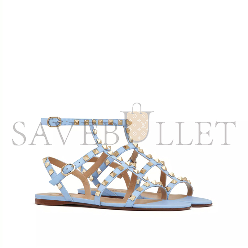 VALENTINO ROCKSTUD FLAT CALFSKIN SANDAL WITH STRAPS 4W2S0A05VOD_ZQW
