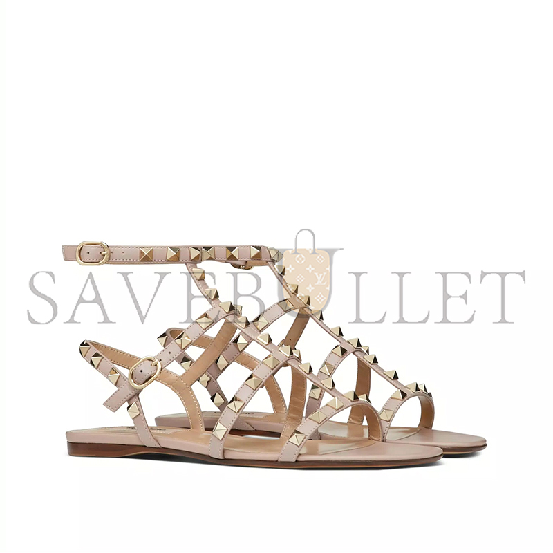 VALENTINO ROCKSTUD FLAT CALFSKIN SANDAL WITH STRAPS 5W2S0A05VOD_P45
