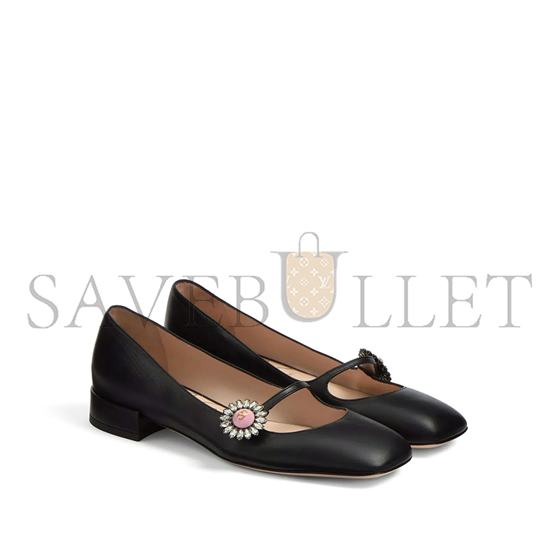VALENTINO MARY-JANE PRESHOES BALLERINA IN KIDSKIN WITH JEWEL BUTTON 20MM 6W2S0LL7DHS_9TJ