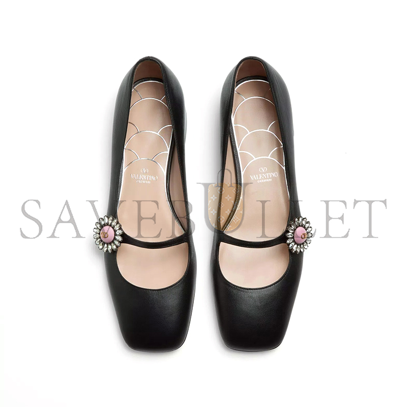 VALENTINO MARY-JANE PRESHOES BALLERINA IN KIDSKIN WITH JEWEL BUTTON 20MM 6W2S0LL7DHS_9TJ