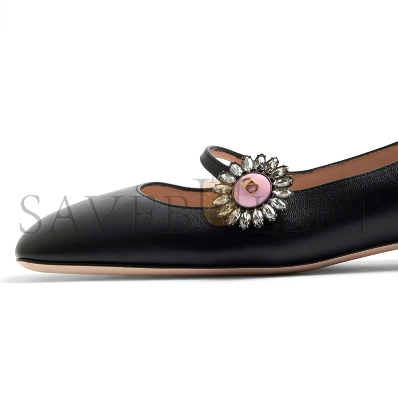 VALENTINO MARY-JANE PRESHOES BALLERINA IN KIDSKIN WITH JEWEL BUTTON 20MM 6W2S0LL7DHS_9TJ