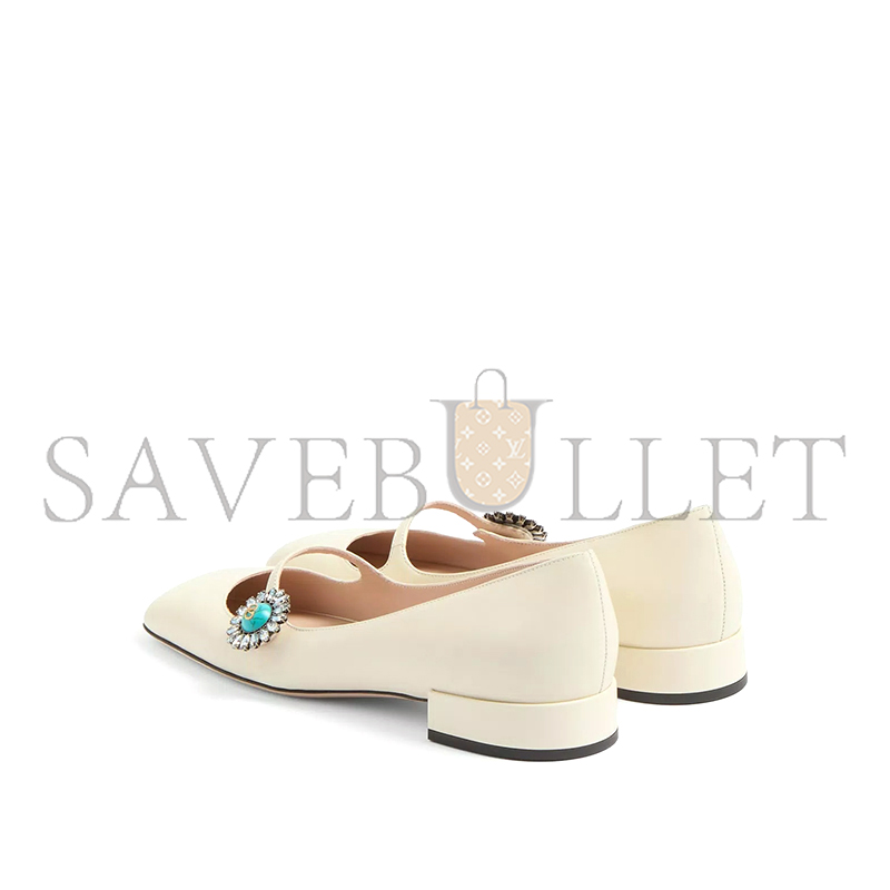 VALENTINO MARY-JANE PRESHOES BALLERINA IN KIDSKIN WITH JEWEL BUTTON 20MM 6W2S0LL7DHS_9TK