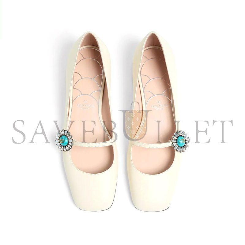 VALENTINO MARY-JANE PRESHOES BALLERINA IN KIDSKIN WITH JEWEL BUTTON 20MM 6W2S0LL7DHS_9TK