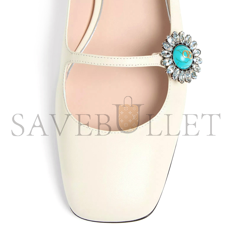 VALENTINO MARY-JANE PRESHOES BALLERINA IN KIDSKIN WITH JEWEL BUTTON 20MM 6W2S0LL7DHS_9TK