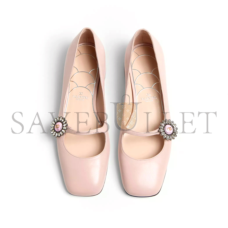 VALENTINO MARY-JANE PRESHOES BALLERINA IN KIDSKIN WITH JEWEL BUTTON 20MM 6W2S0LL7DHS_D3Y