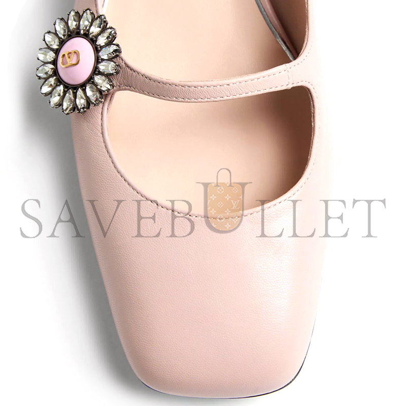 VALENTINO MARY-JANE PRESHOES BALLERINA IN KIDSKIN WITH JEWEL BUTTON 20MM 6W2S0LL7DHS_D3Y