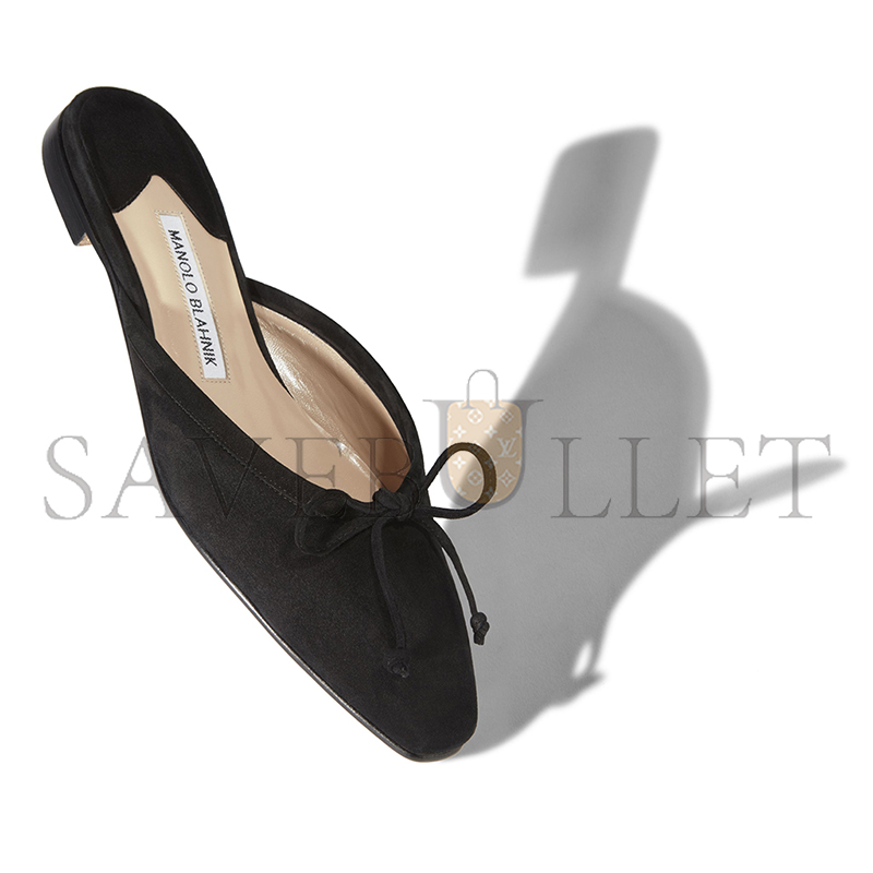 MANOLO BLAHNIK BALLERIMU BLACK SUEDE FLAT MULES 9XX-0657-0013