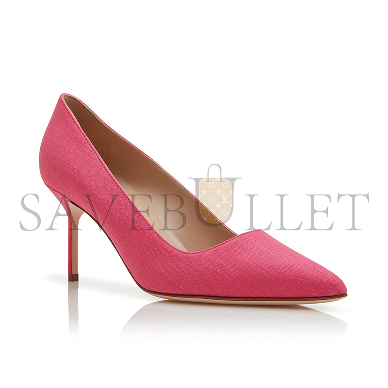 MANOLO BLAHNIK BB 70 PINK LINEN POINTED TOE PUMPS 125-2930-0007