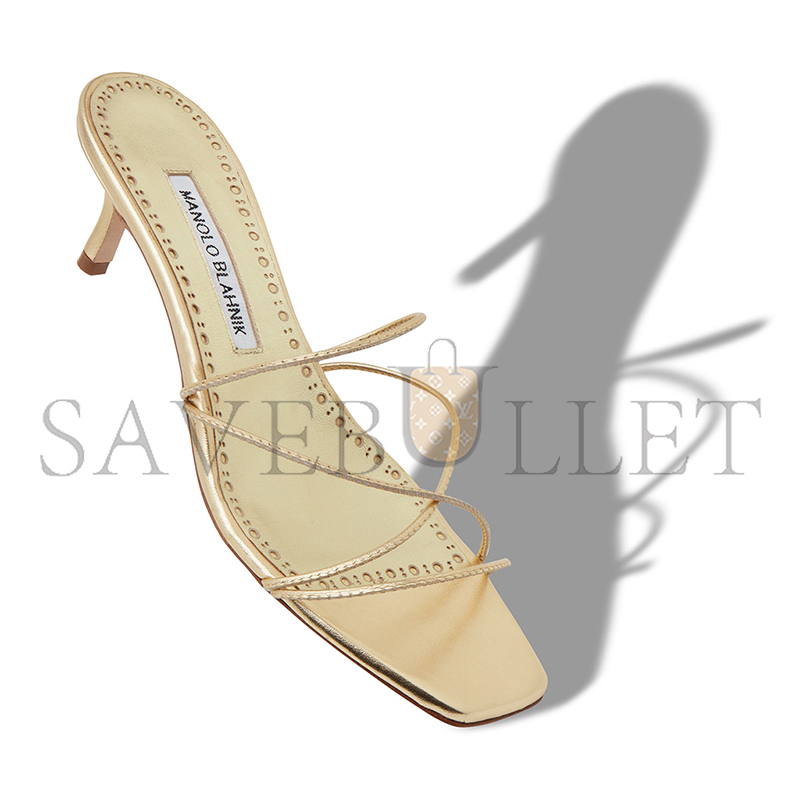 MANOLO BLAHNIK NINFEMU GOLD NAPPA LEATHER OPEN TOE MULES 224-1685-0001
