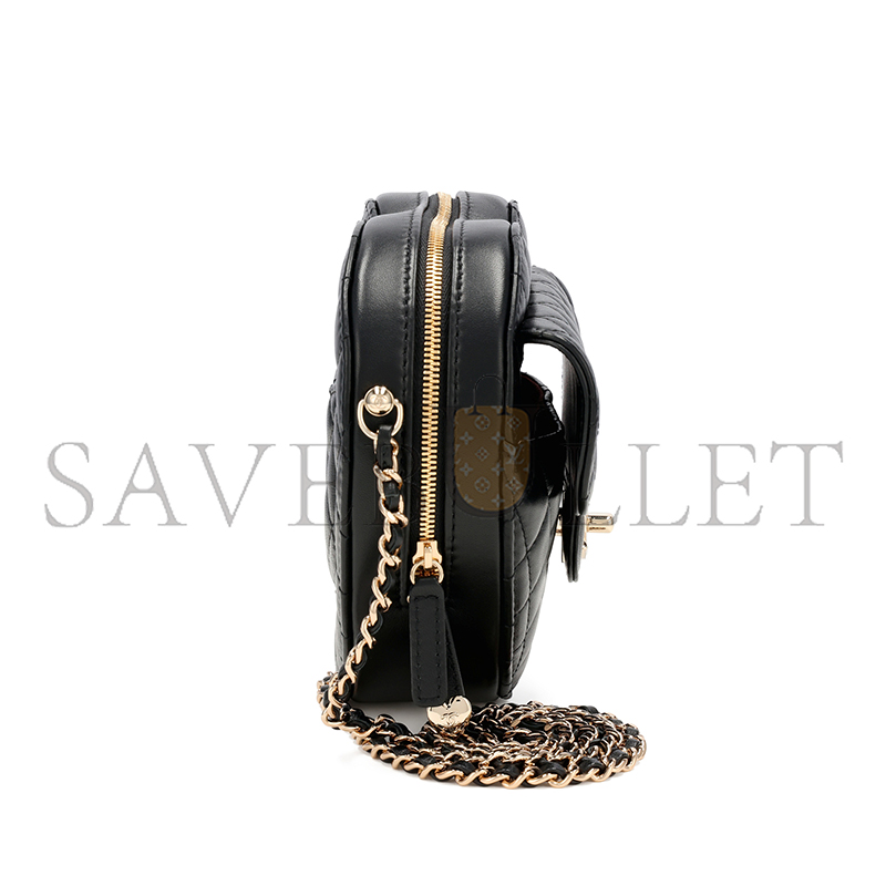 Ch*el black quilted lambskin cc in love heart bag gold hardware as3191 (18*16.5x*6.5cm)