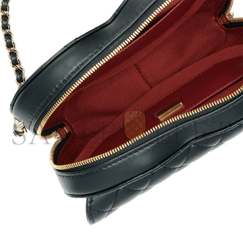 Ch*el black quilted lambskin cc in love heart bag gold hardware as3191 (18*16.5x*6.5cm)
