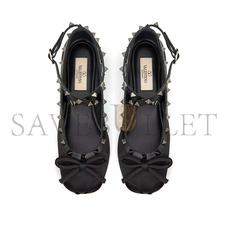 VALENTINO ROCKSTUD SATIN BALLERINA WITH TONE-ON-TONE STUDS 5W2S0HB6EQL_0NO