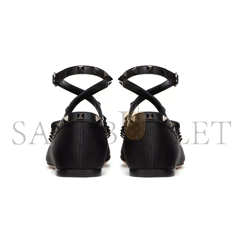 VALENTINO ROCKSTUD SATIN BALLERINA WITH TONE-ON-TONE STUDS 5W2S0HB6EQL_0NO