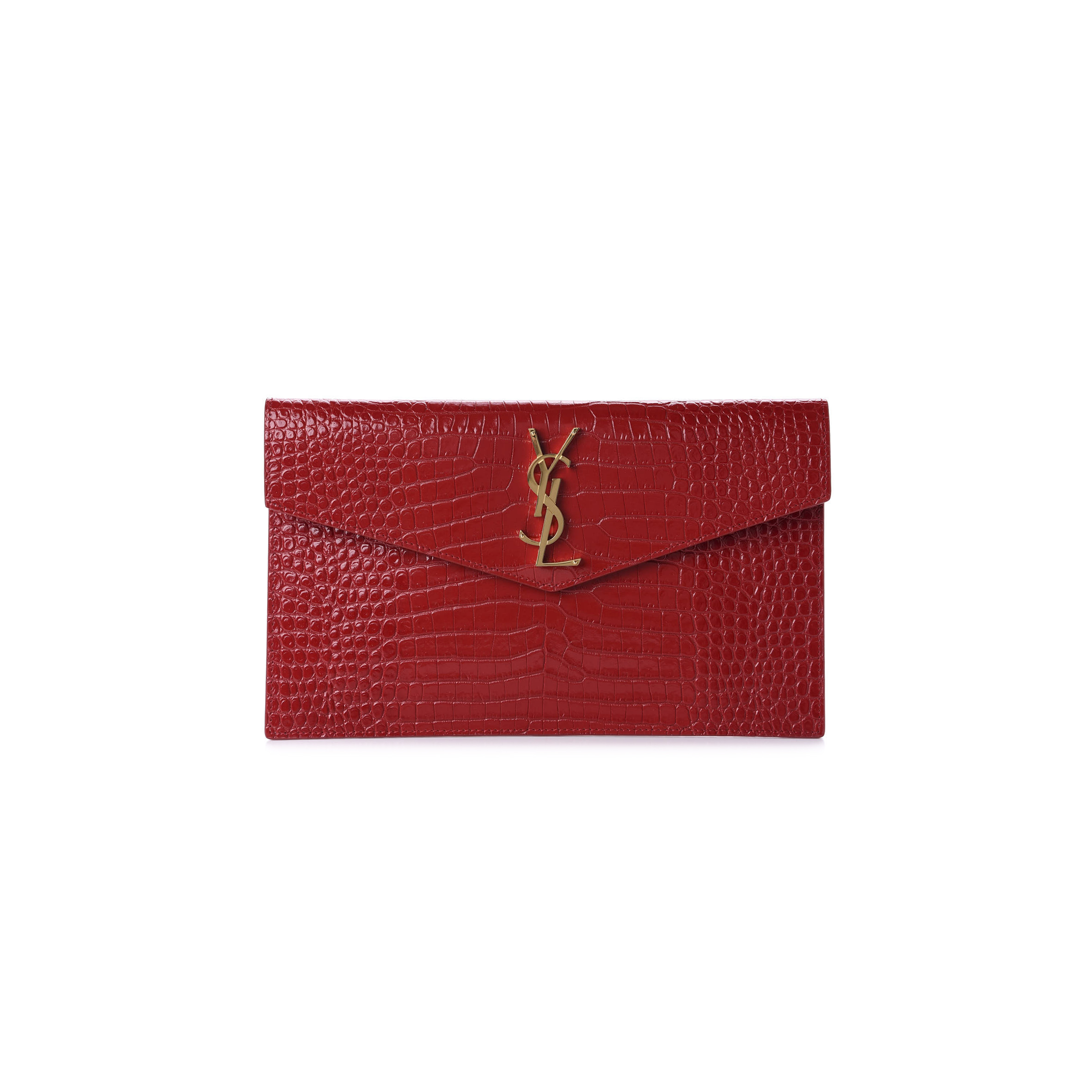 Y*L uptown pouch in crocodile-embossed shiny leather 565739607072 (27*16*2cm)