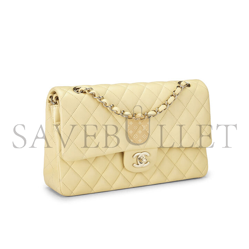 Ch*el yellow calfskin classic double flap medium as0001 (25*15*6cm)