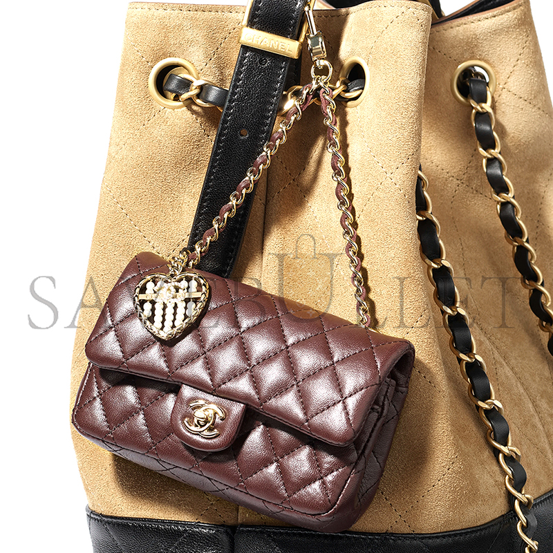 Ch*el classic mini bag with hook lambskin & gold-tone metal dark brown ap4760 (12.5*8*5cm)