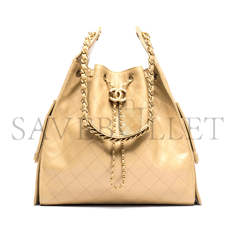 Ch*el master 25 medium handbag grained calfskin & gold-tone metal dark beige as5311 (40*30*15cm)