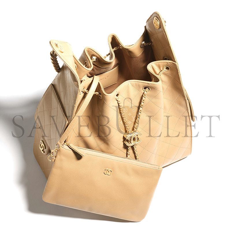 Ch*el master 25 medium handbag grained calfskin & gold-tone metal dark beige as5311 (40*30*15cm)