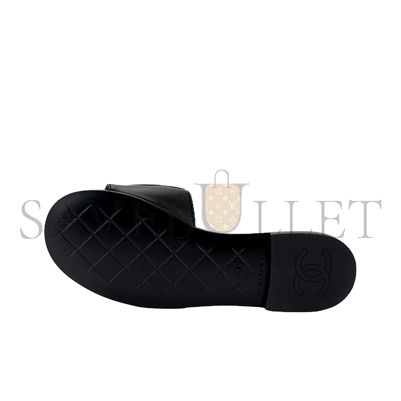 Ch*el 25p calfskin open toe flat slippers g46119