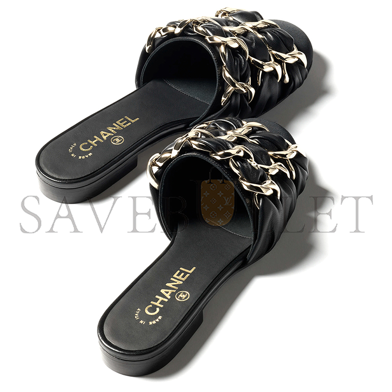 Ch*el mules lambskin & grosgrain black g46653