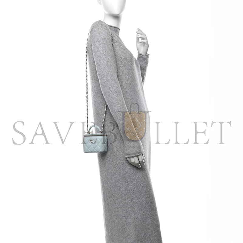 Ch*el lambskin quilted top handle mini vanity case with chain light blue 1671368 (10*9*7cm)