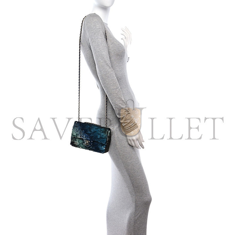 Ch*el shaded sequins mini flap light green dark brown white blue 1585379 (20*14*7cm)