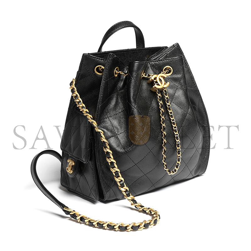 Ch*el 25 medium backpack grained calfskin & gold-tone metal black as5600 (23*23*14cm)