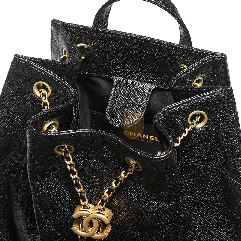 Ch*el 25 medium backpack grained calfskin & gold-tone metal black as5600 (23*23*14cm)