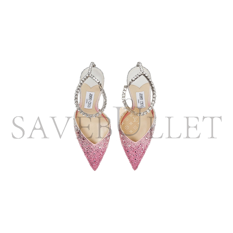 Ji*y Ch* candy pink satin pumps with crystals saeda100zpj
