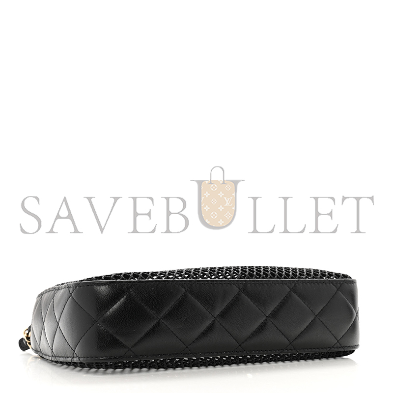Ch*el mesh shiny lambskin clutch with chain black 1667264 (21*15*5cm)