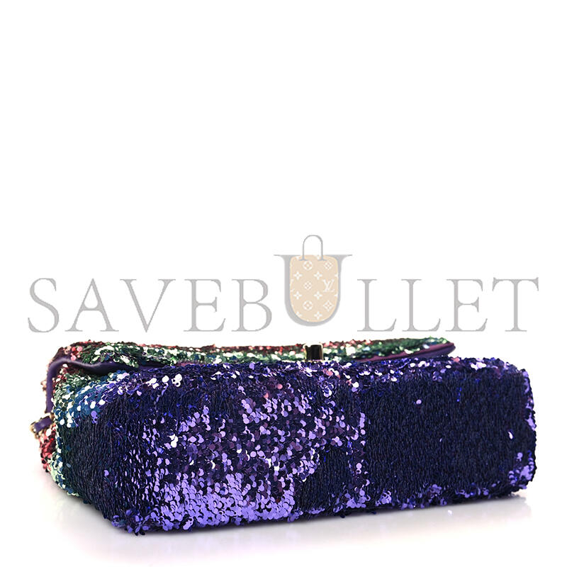 Ch*el gradient sequin mini rectangular flap purple multicolor 1515025 (21*14*8cm)