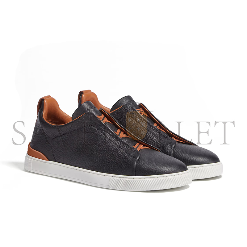 ZEGNA BLACK DEERSKIN AND LEATHER TRIPLE STITCH™ SNEAKERS LHCVO