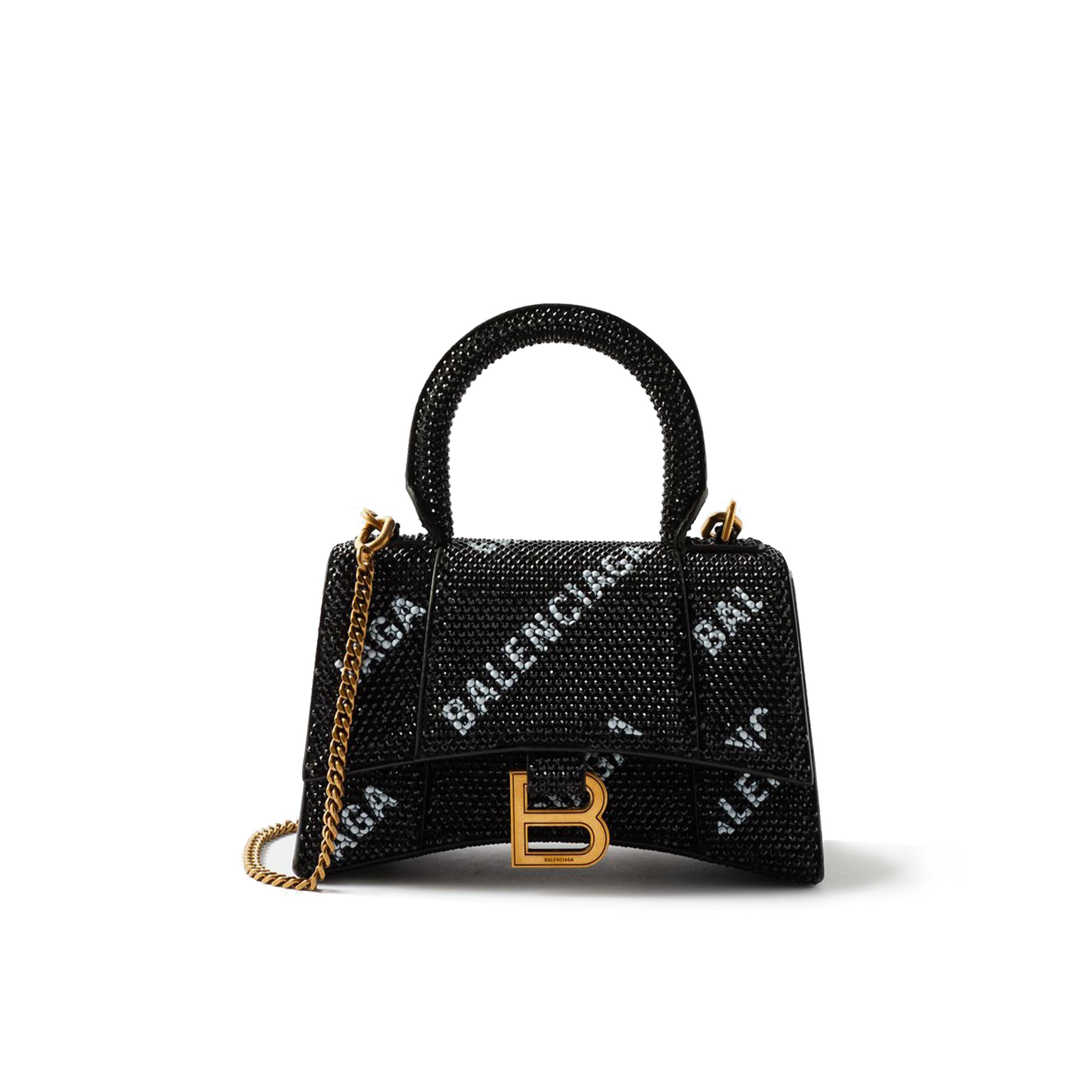 Ba*len*cia*ga black hourglass xs crystal-embellished handbag matchesfashion us (19*12*6.6cm)