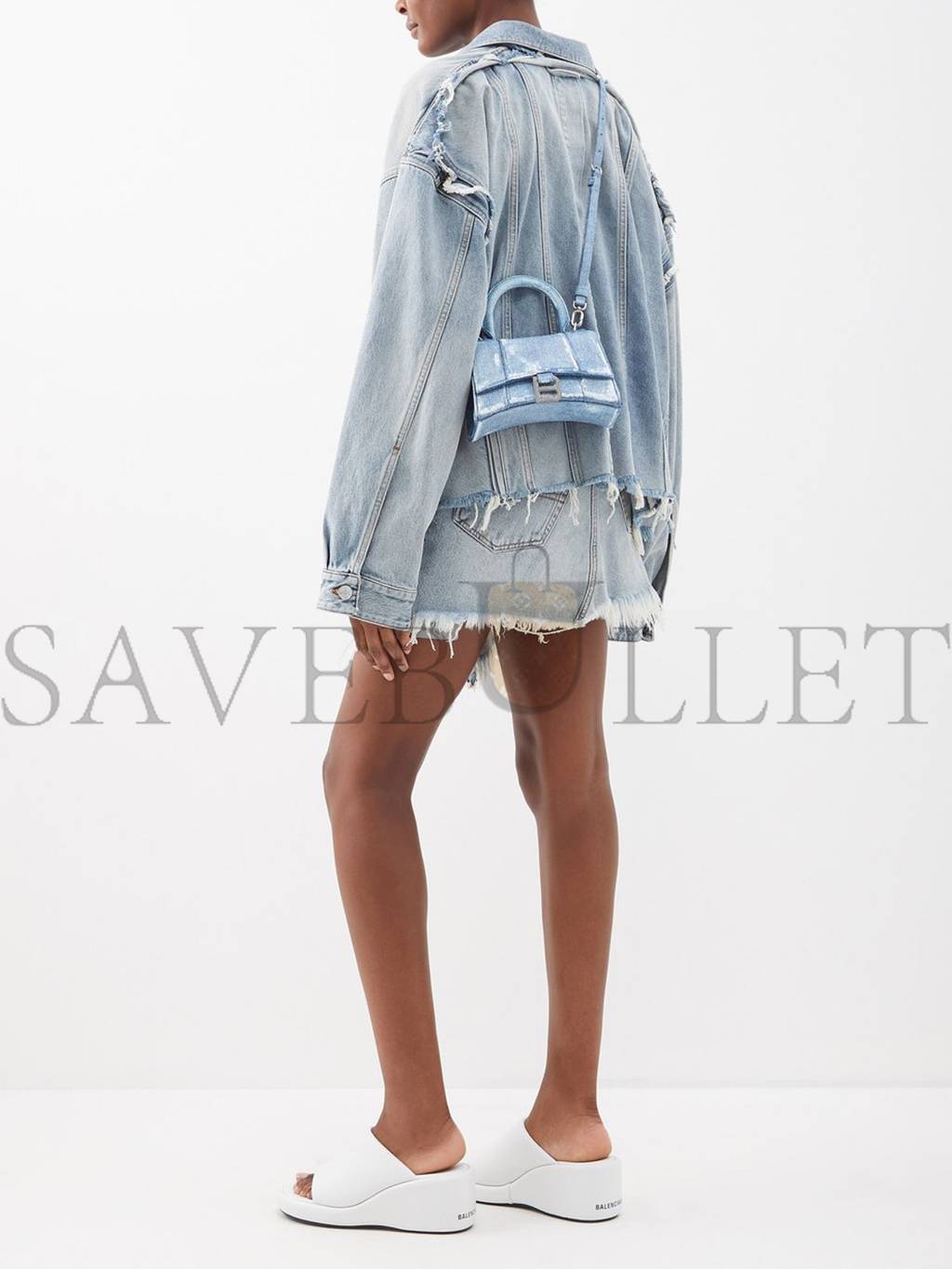 Ba*len*cia*ga blue hourglass xs denim handbag matchesfashion us (19*12.1*7.6cm)