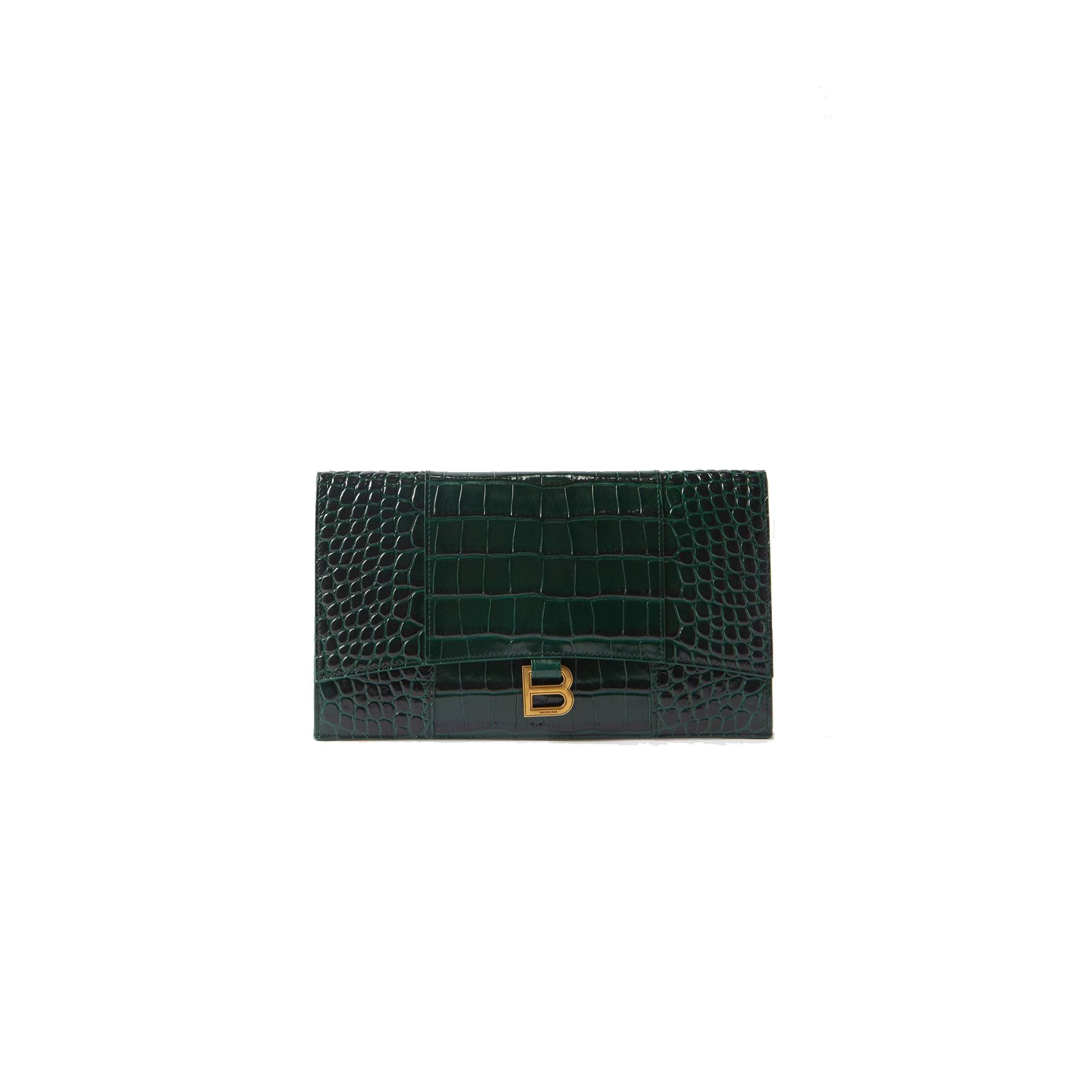 Ba*len*cia*ga green hourglass croc-embossed leather pouch matchesfashion us (27*16cm)