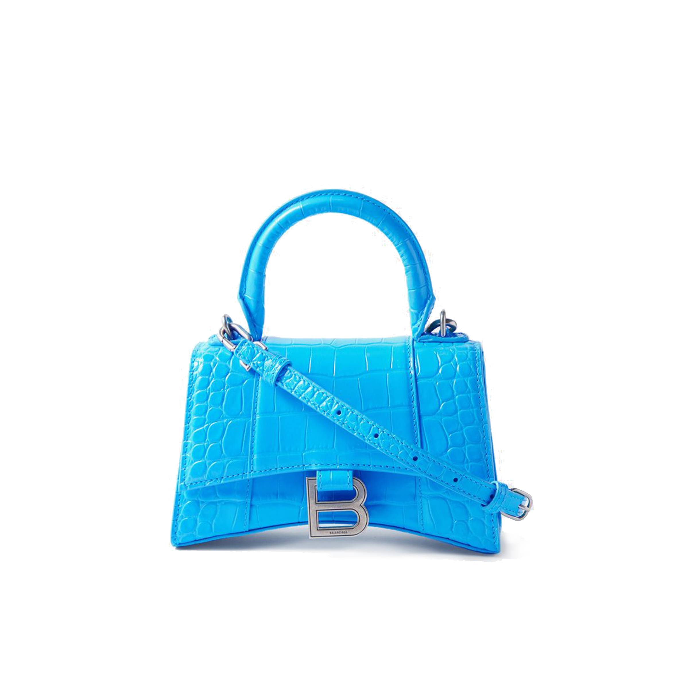 Ba*len*cia*ga blue hourglass xs crocodile-effect leather bag matchesfashion us (19.5*12*5cm)
