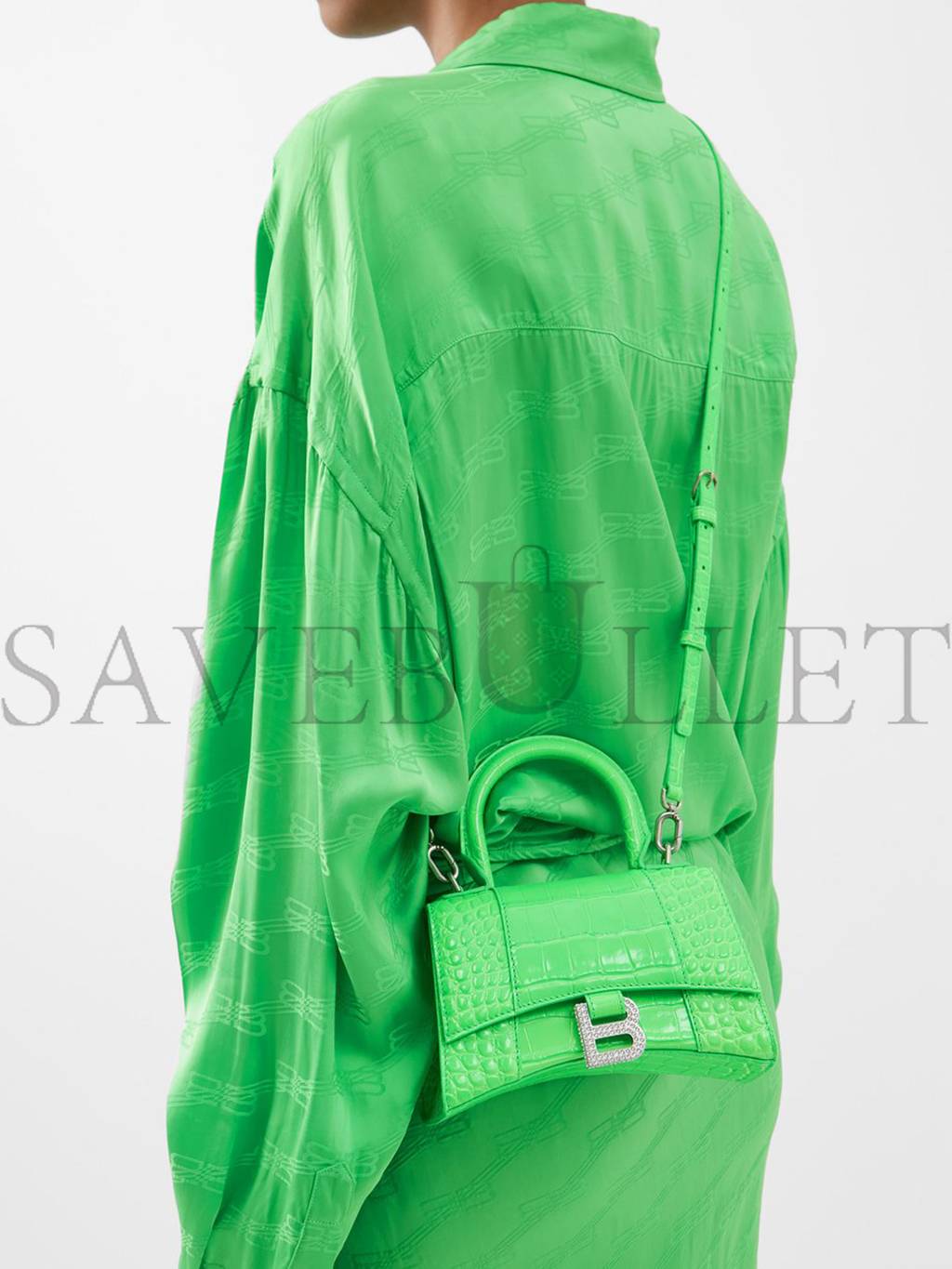 Ba*len*cia*ga green hourglass xs crocodile-effect leather bag matchesfashion us (19*12.5*8cm)
