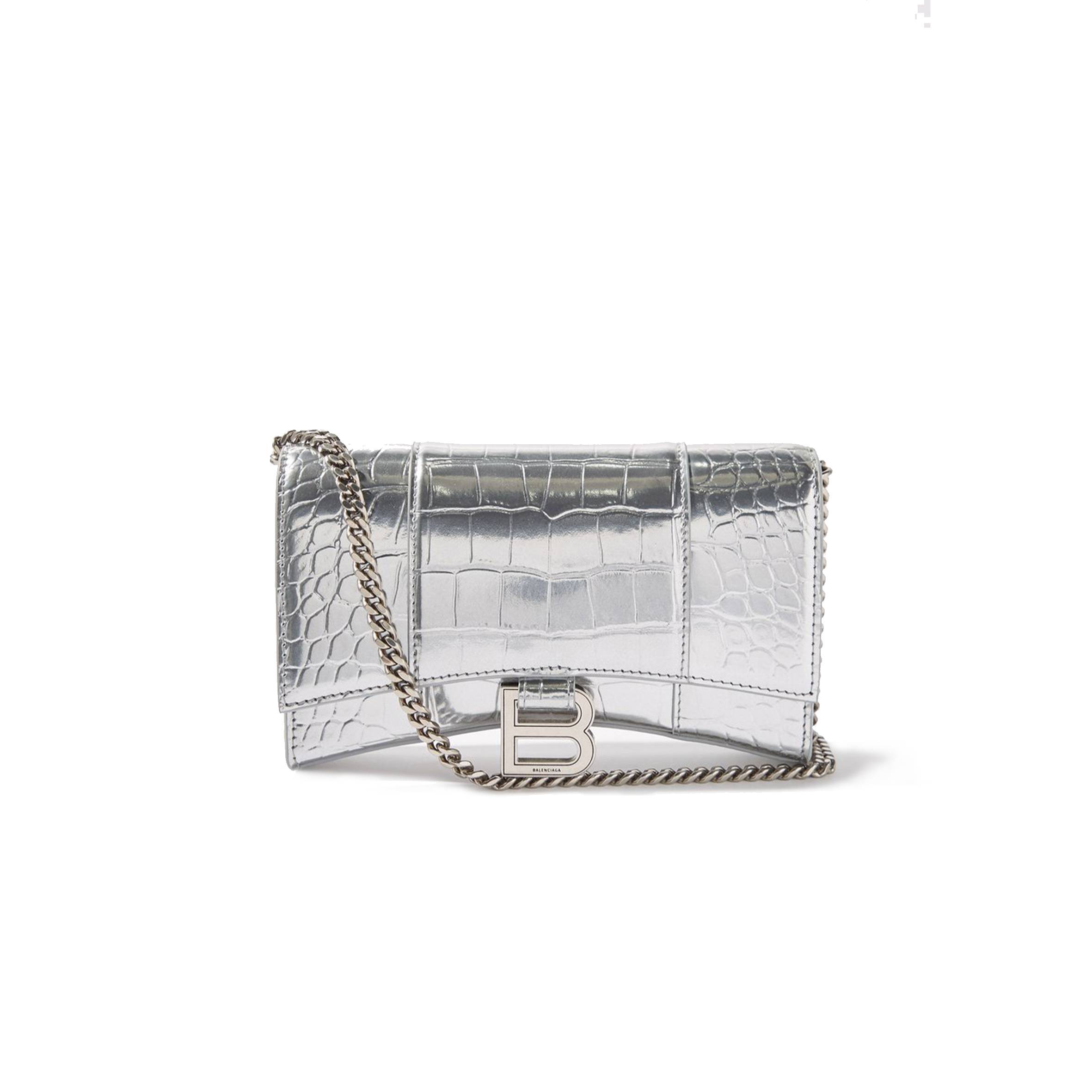 Ba*len*cia*ga silver hourglass crocodile-effect leather cross-body bag matchesfashion us (19*12*4.5cm)
