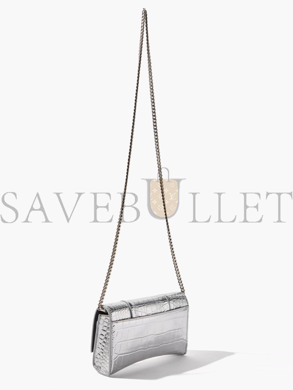 Ba*len*cia*ga silver hourglass crocodile-effect leather cross-body bag matchesfashion us (19*12*4.5cm)