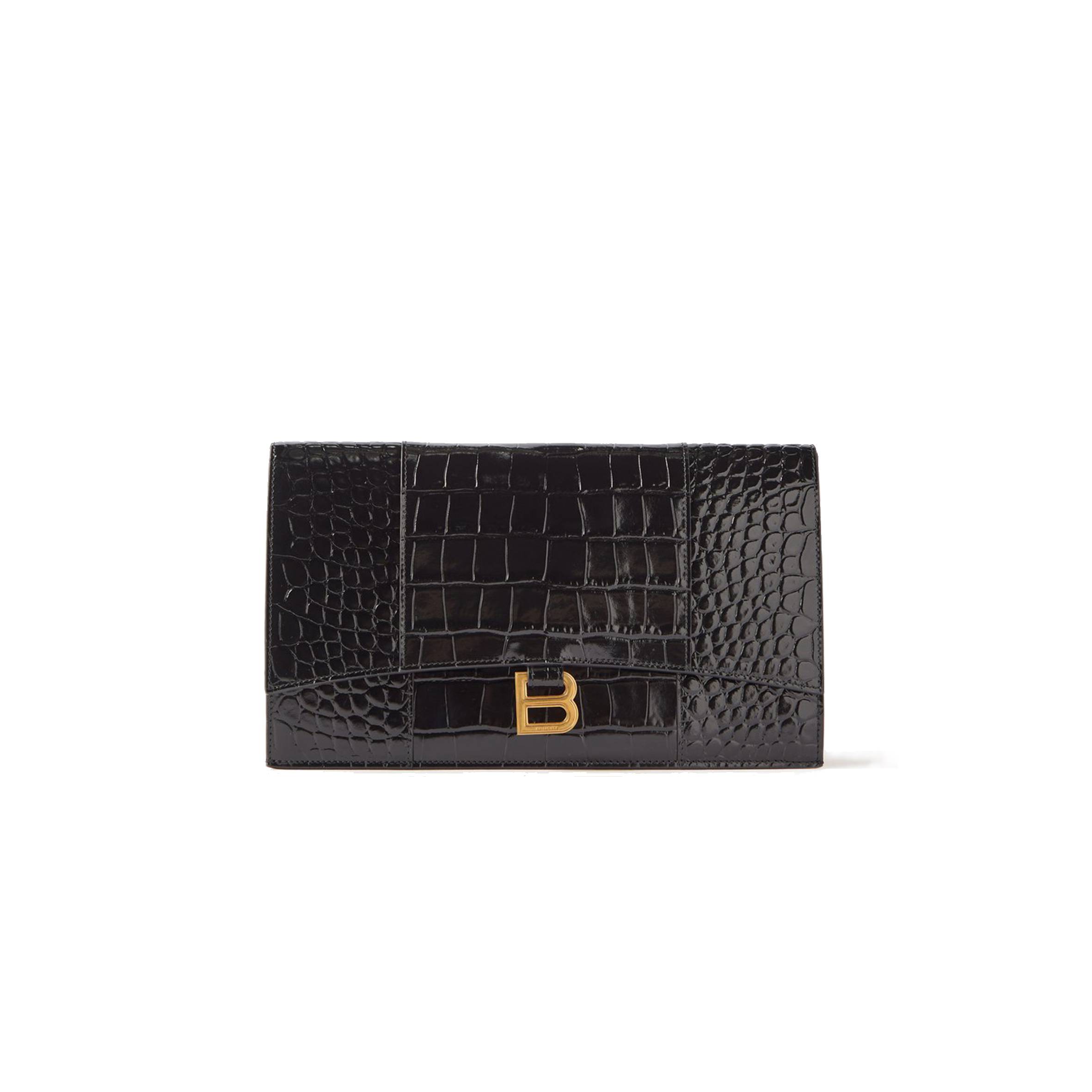 Ba*len*cia*ga black hourglass crocodile-effect leather clutch bag matchesfashion us (27*16*2cm)