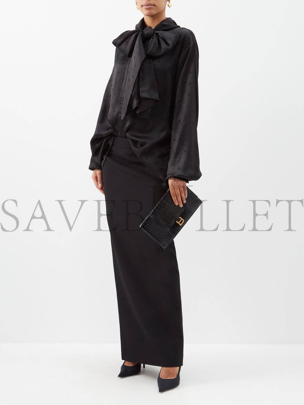 Ba*len*cia*ga black hourglass crocodile-effect leather clutch bag matchesfashion us (27*16*2cm)