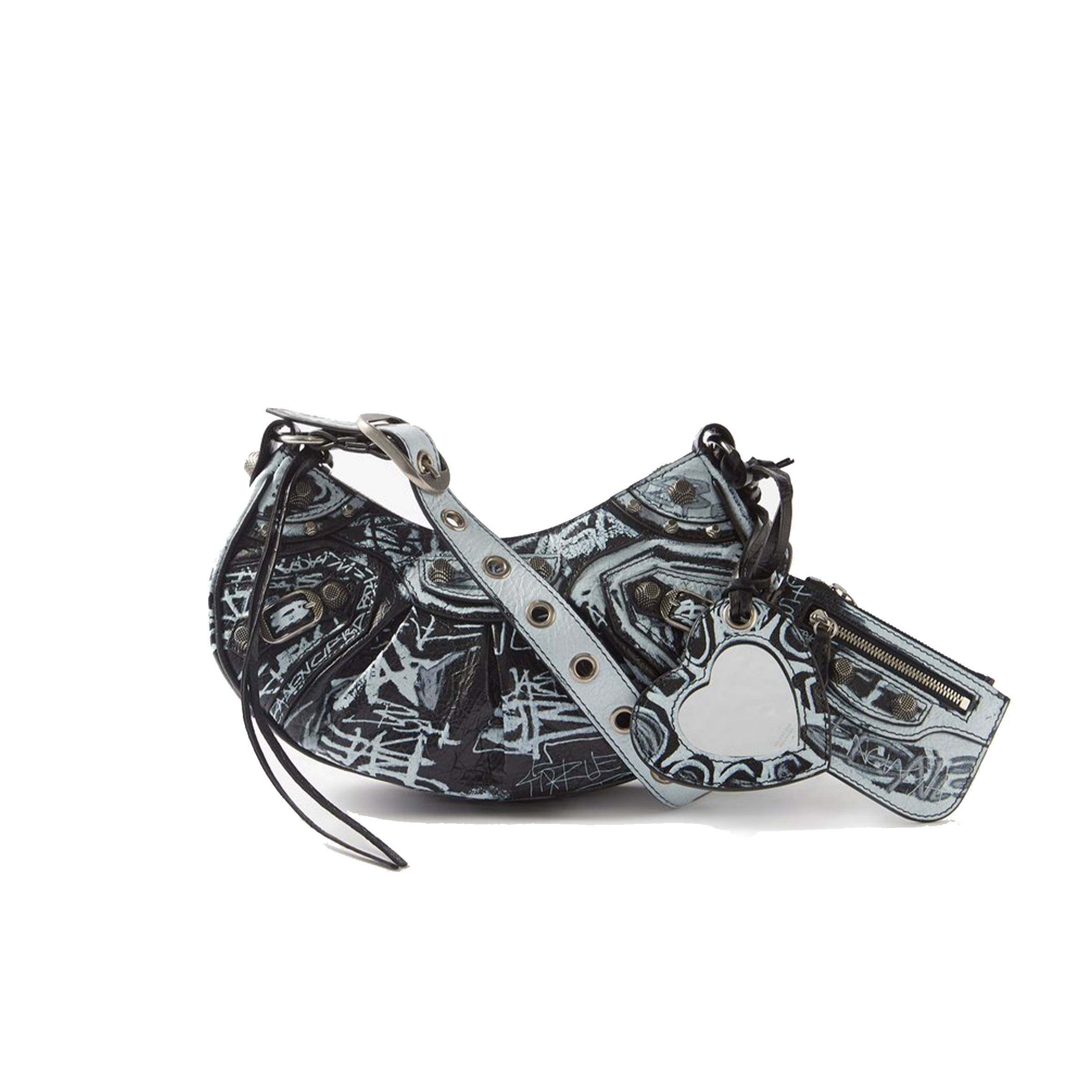 Ba*len*cia*ga black cagole xs graffiti-print leather shoulder bag matchesfashion us (25*12.1*7.1cm)