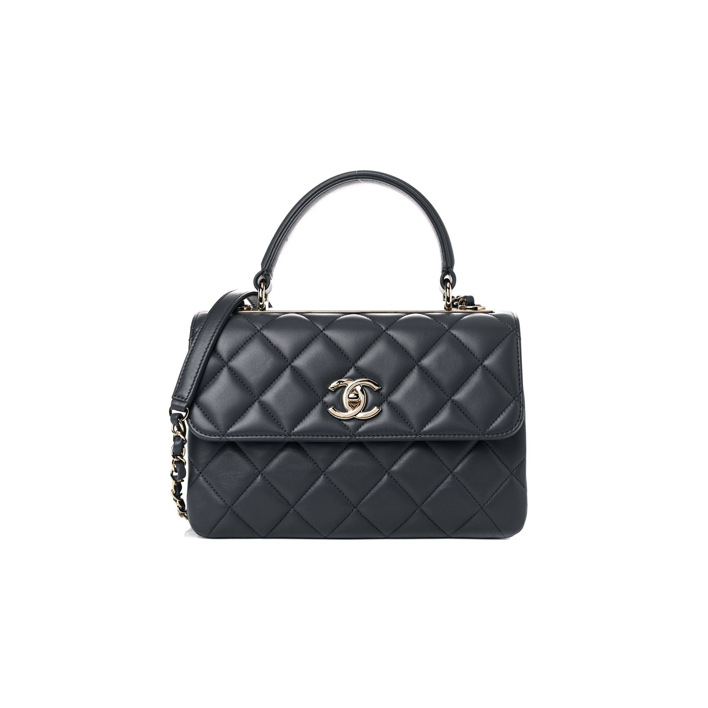 Ch*el lambskin quilted small trendy cc dual handle flap bag dark grey rose gold hardware (25*17*9cm)